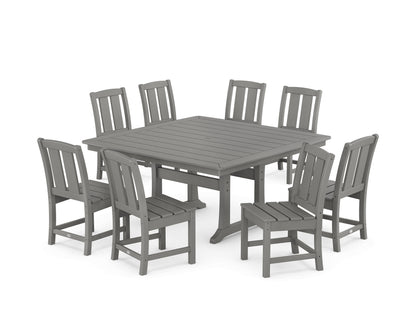 POLYWOOD Mission Side Chair 9-Piece Square Dining Set with Trestle Legs in Slate Grey