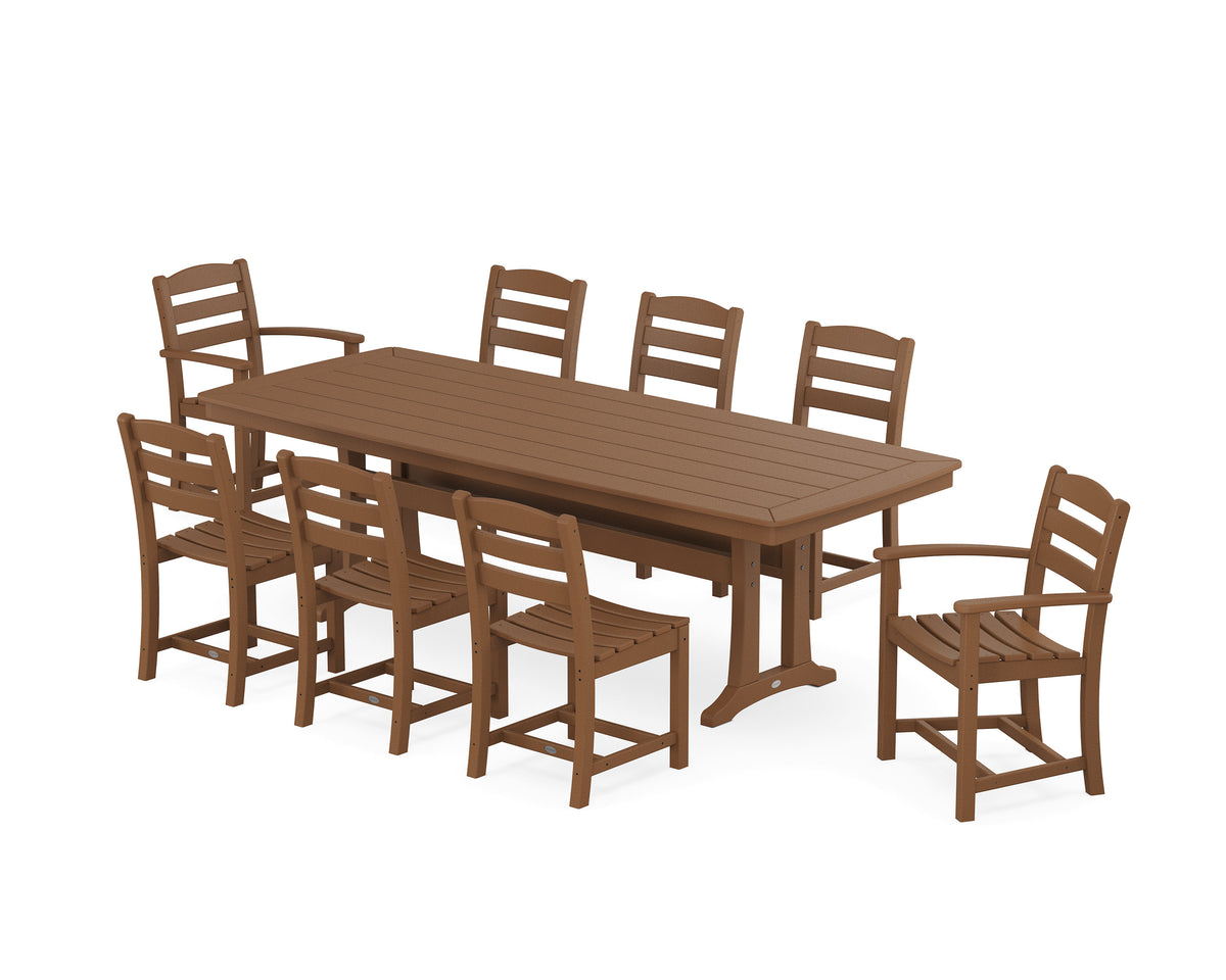 POLYWOOD La Casa Café 9-Piece Dining Set with Trestle Legs in Teak