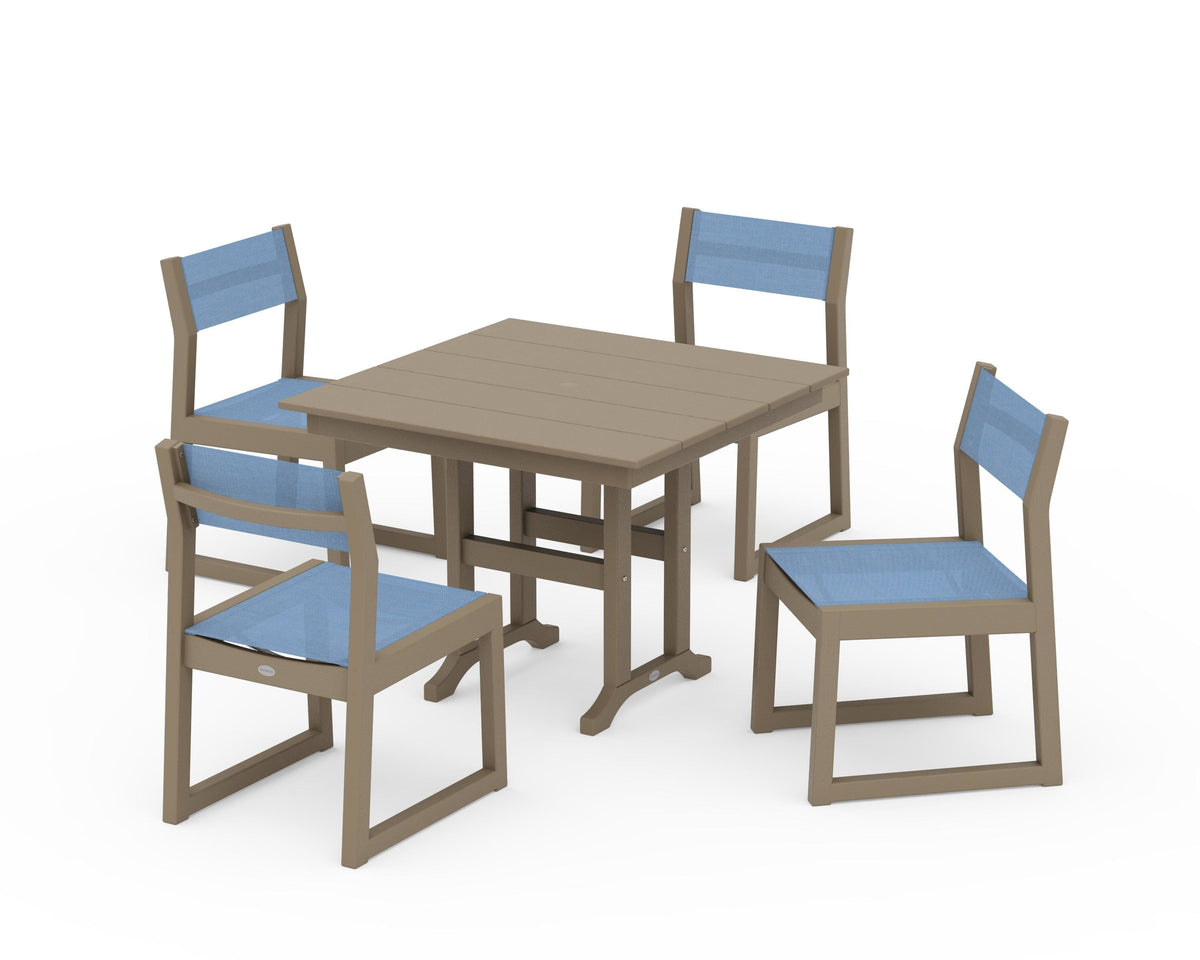 POLYWOOD EDGE Sling Side Chair 5-Piece Farmhouse Dining Set in Vintage Sahara / Poolside