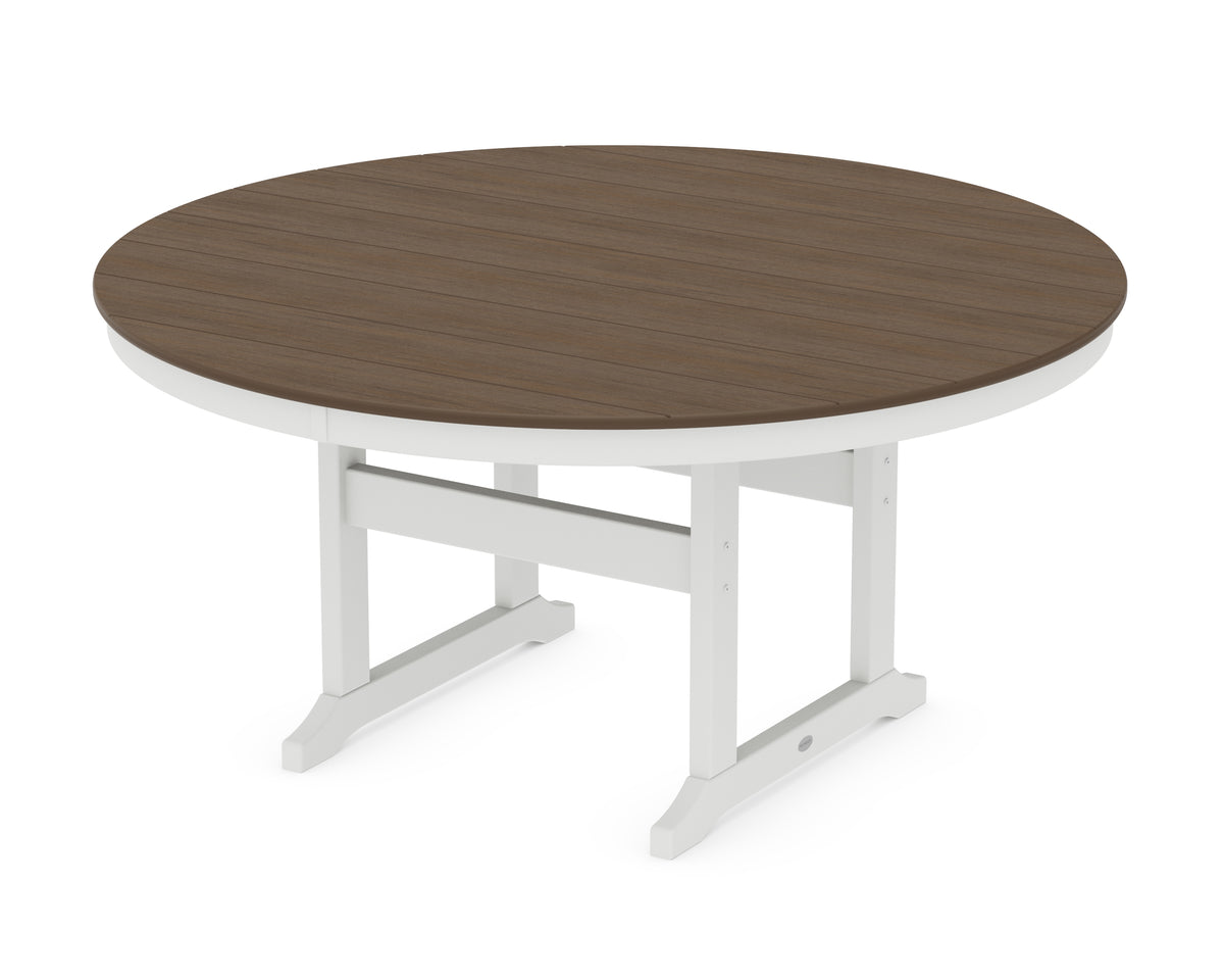 POLYWOOD 60" Round Farmhouse Dining Table in White / Kona