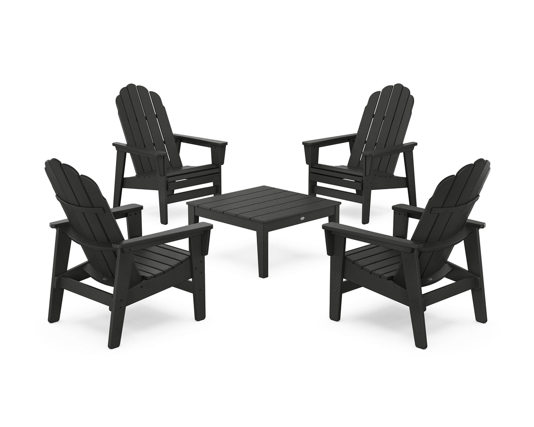 POLYWOOD 5-Piece Vineyard Grand Upright Adirondack Chair Conversation Group in Black