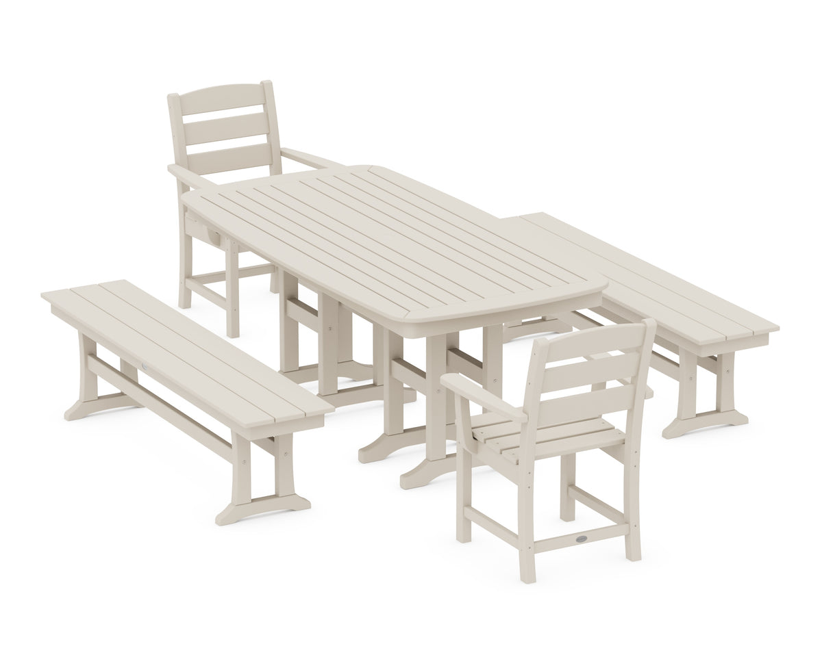 POLYWOOD Lakeside 5-Piece Dining Set with Benches - 37" x 72" Table in Sand