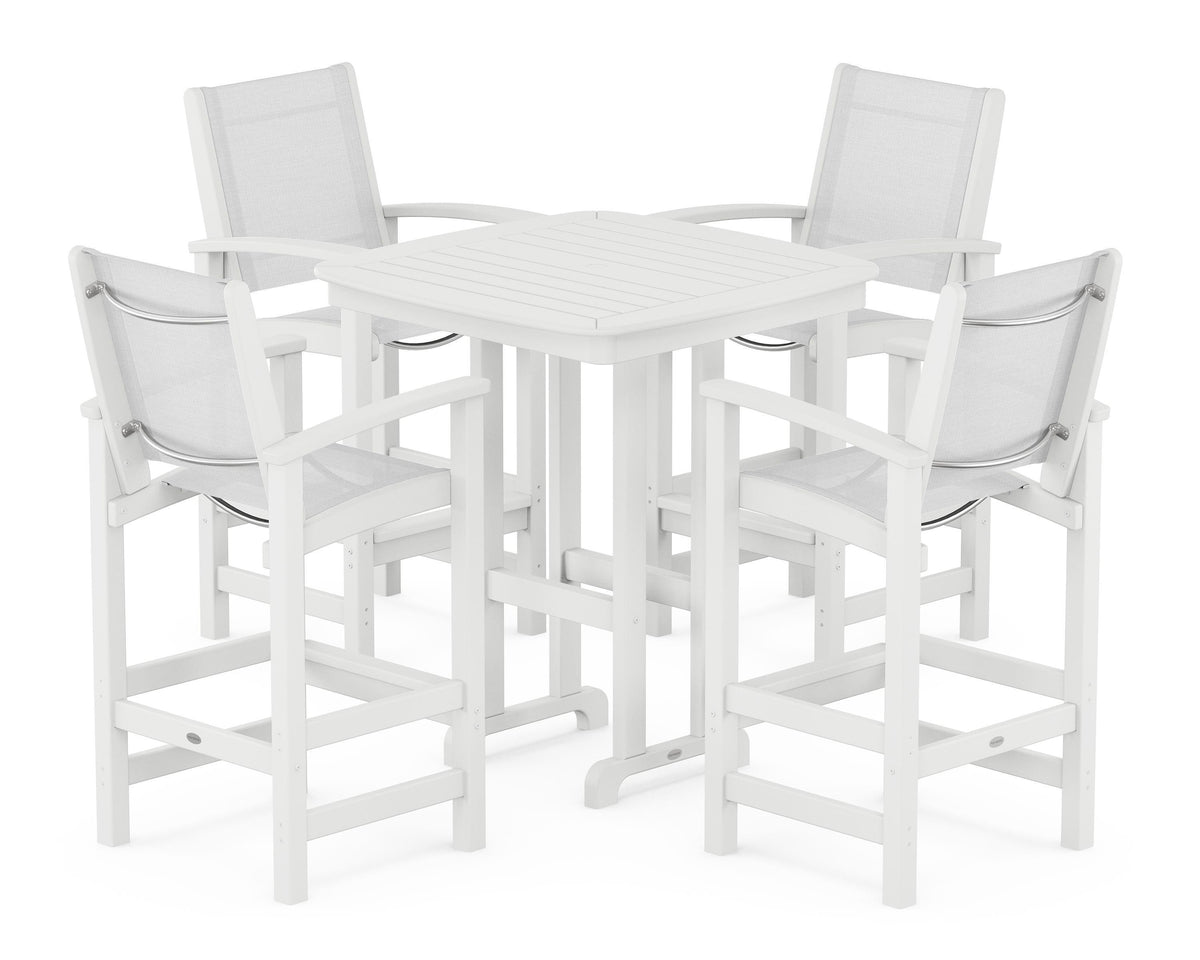 POLYWOOD Coastal 5-Piece Bar Set in White / White
