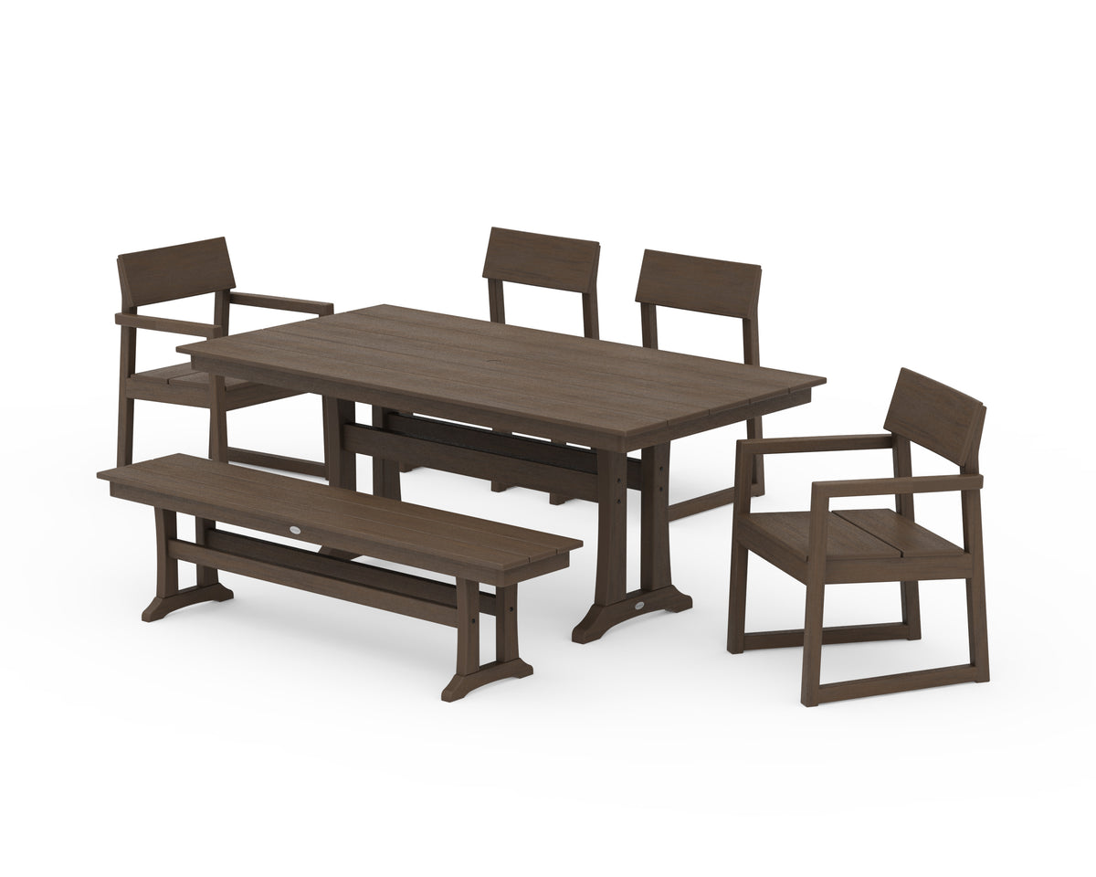 POLYWOOD EDGE 6-Piece Farmhouse Dining Set with Trestle Legs in Kona
