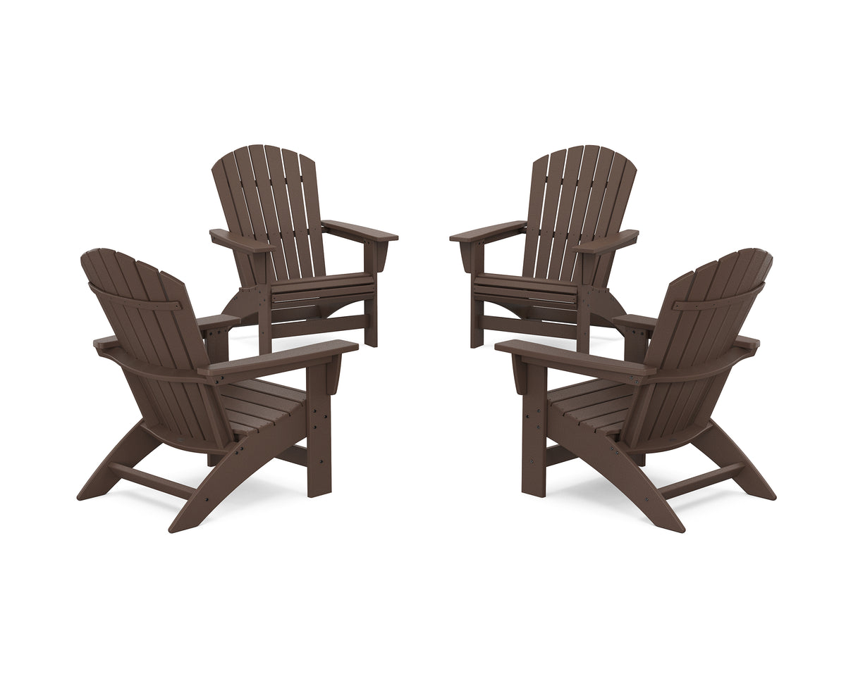 POLYWOOD 4-Piece Nautical Grand Adirondack Chair Conversation Set in Mahogany