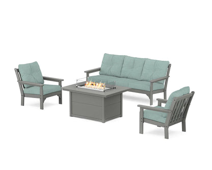 POLYWOOD Vineyard Deep Seating Fire Pit Table Set