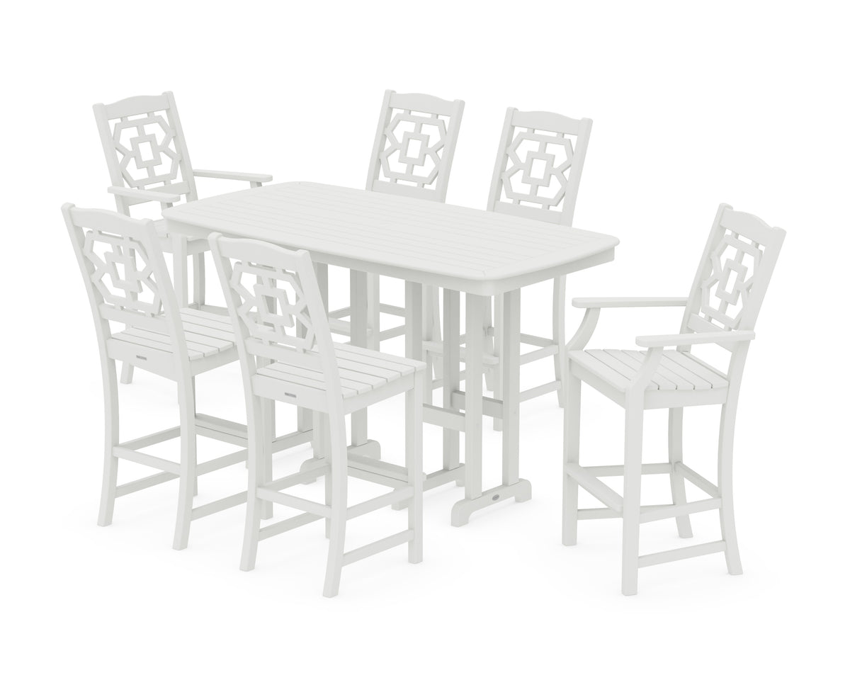 POLYWOOD Chinoiserie 7-Piece Bar Set in Vintage White