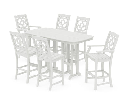 POLYWOOD Chinoiserie 7-Piece Bar Set in Vintage White