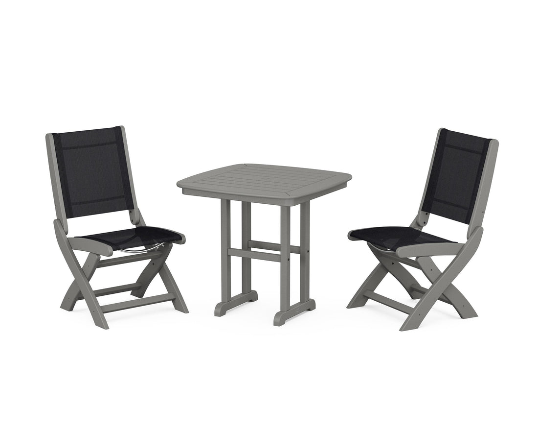 POLYWOOD Coastal Folding Side Chair 3-Piece Dining Set in Slate Grey / Black
