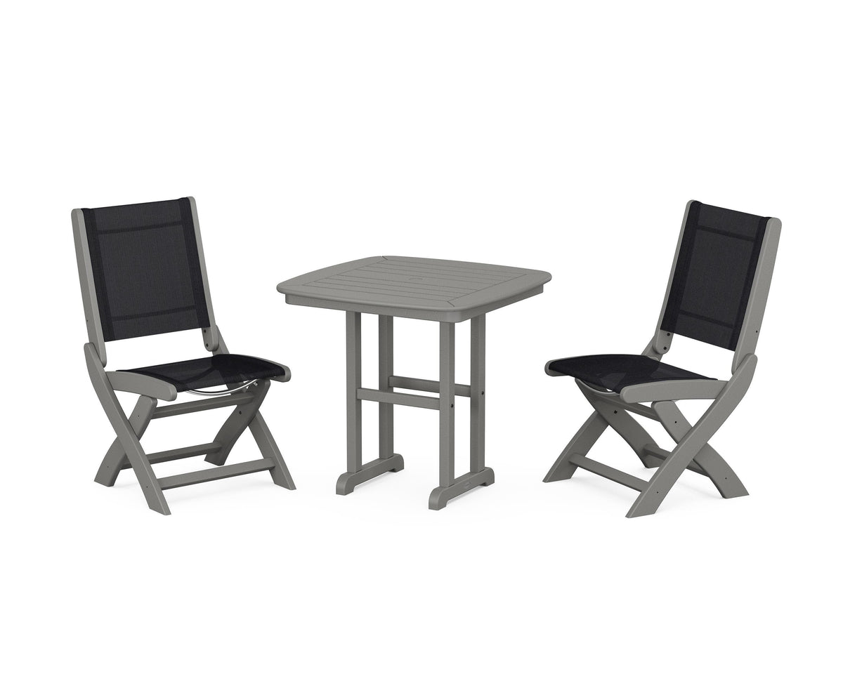 POLYWOOD Coastal Folding Side Chair 3-Piece Dining Set in Slate Grey / Black