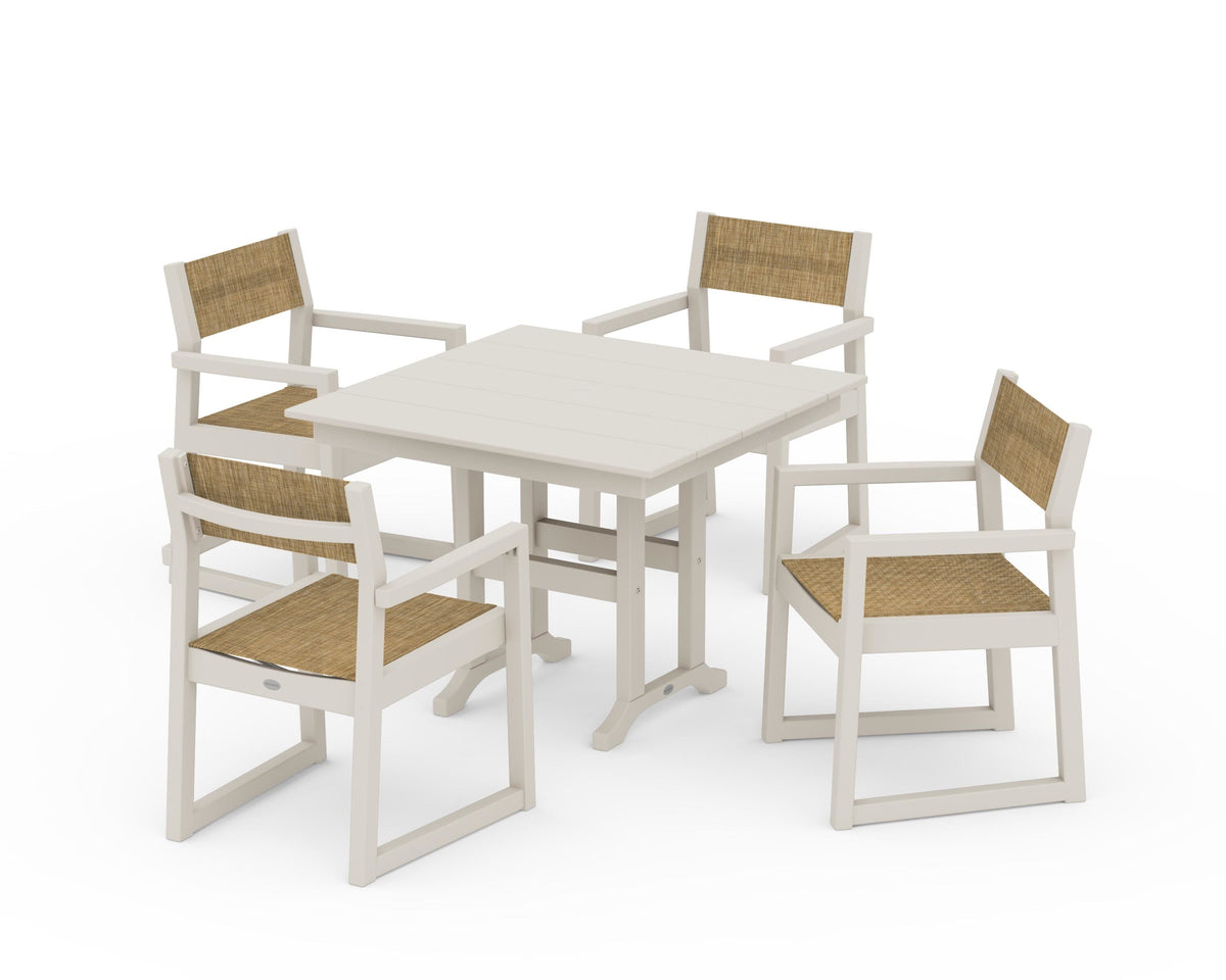POLYWOOD EDGE Sling Arm Chair 5-Piece Farmhouse Dining Set in Sand / Burlap
