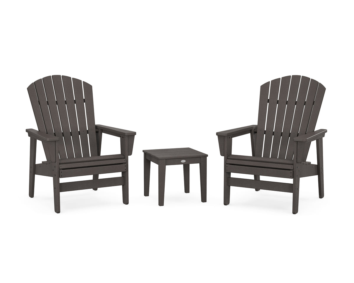POLYWOOD 3-Piece Nautical Grand Upright Adirondack Set in Vintage Coffee