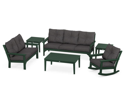 POLYWOOD Vineyard 6-Piece Deep Seating Set with Rocking Chair in Green / Ash Charcoal