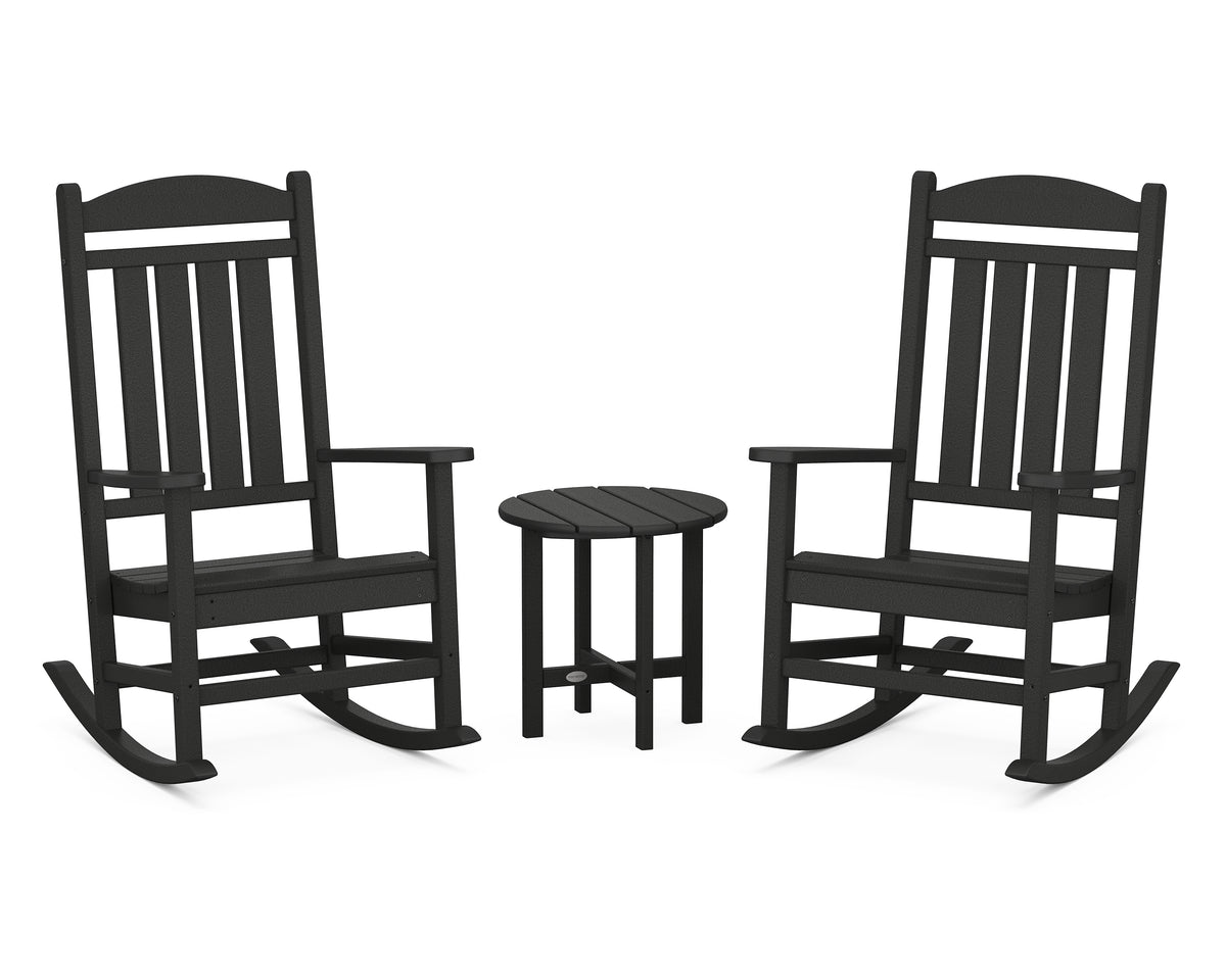 POLYWOOD Presidential 3-Piece Rocker Set with Round Side Table in Black