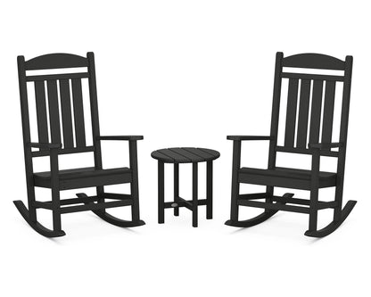 POLYWOOD Presidential 3-Piece Rocker Set with Round Side Table in Black