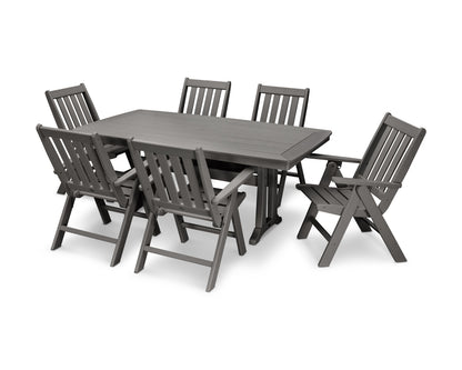 POLYWOOD Vineyard Folding Chair 7-Piece Dining Set with Trestle Legs in Slate Grey