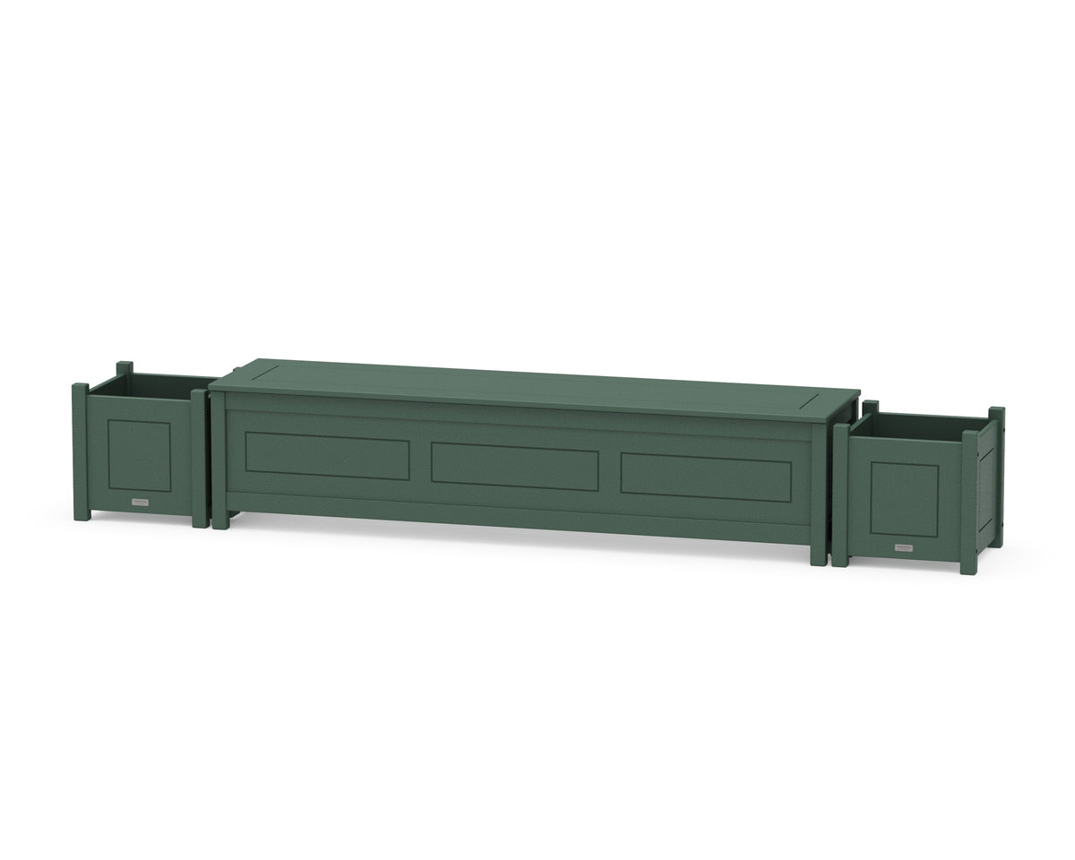 POLYWOOD 72" Country Living Straight Planter Storage Bench Set in Green