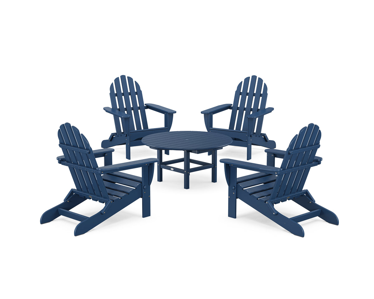 POLYWOOD Classic Folding Adirondack 5-Piece Conversation Group in Navy