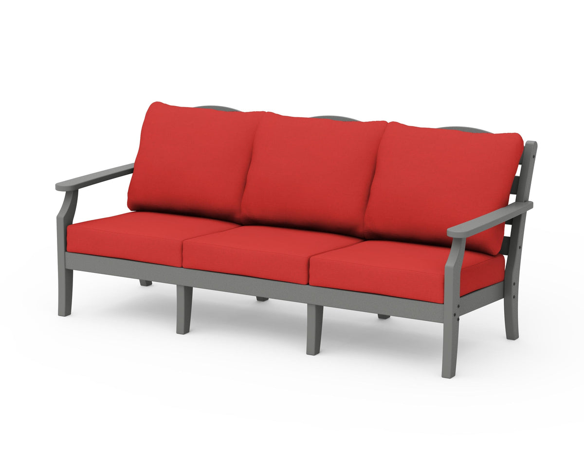 POLYWOOD Savannah Deep Seating Sofa in Slate Grey / Crimson Linen