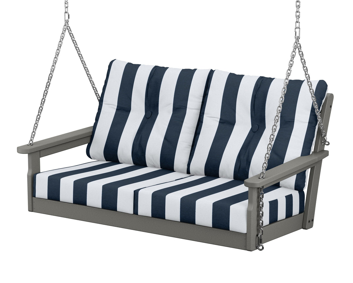 POLYWOOD Vineyard Deep Seating Swing in Slate Grey / Cabana Stripe Marine Indigo