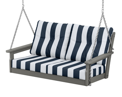 POLYWOOD Vineyard Deep Seating Swing in Slate Grey / Cabana Stripe Marine Indigo