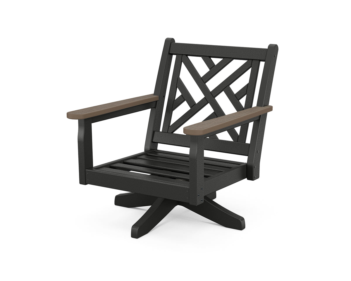 POLYWOOD Chippendale Deep Seating Swivel Chair Frame in Black / Kona