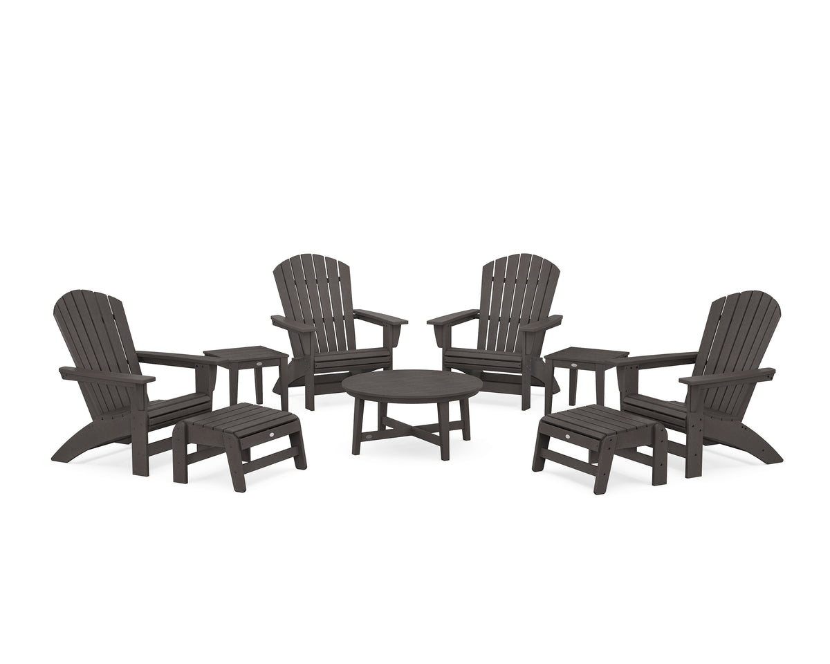 POLYWOOD Nautical Grand Adirondack 9-Piece Conversation Set in Vintage Coffee