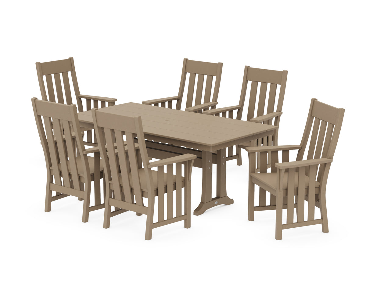 POLYWOOD Acadia Arm Chair 7-Piece Farmhouse Dining Set with Trestle Legs in Vintage Sahara