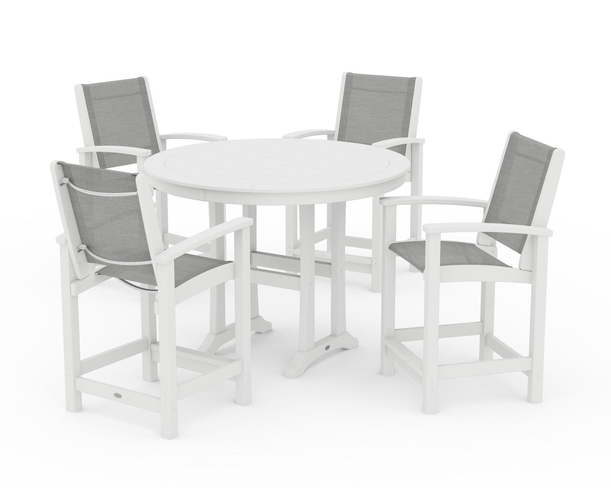 POLYWOOD Coastal 5-Piece Counter Set in White / Metallic