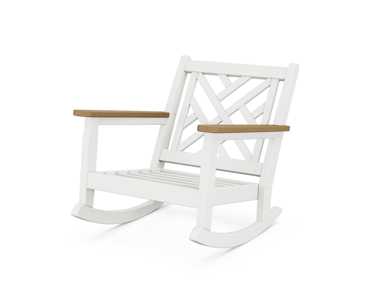 POLYWOOD Chippendale Deep Seating Rocking Chair Frame in White / Natural