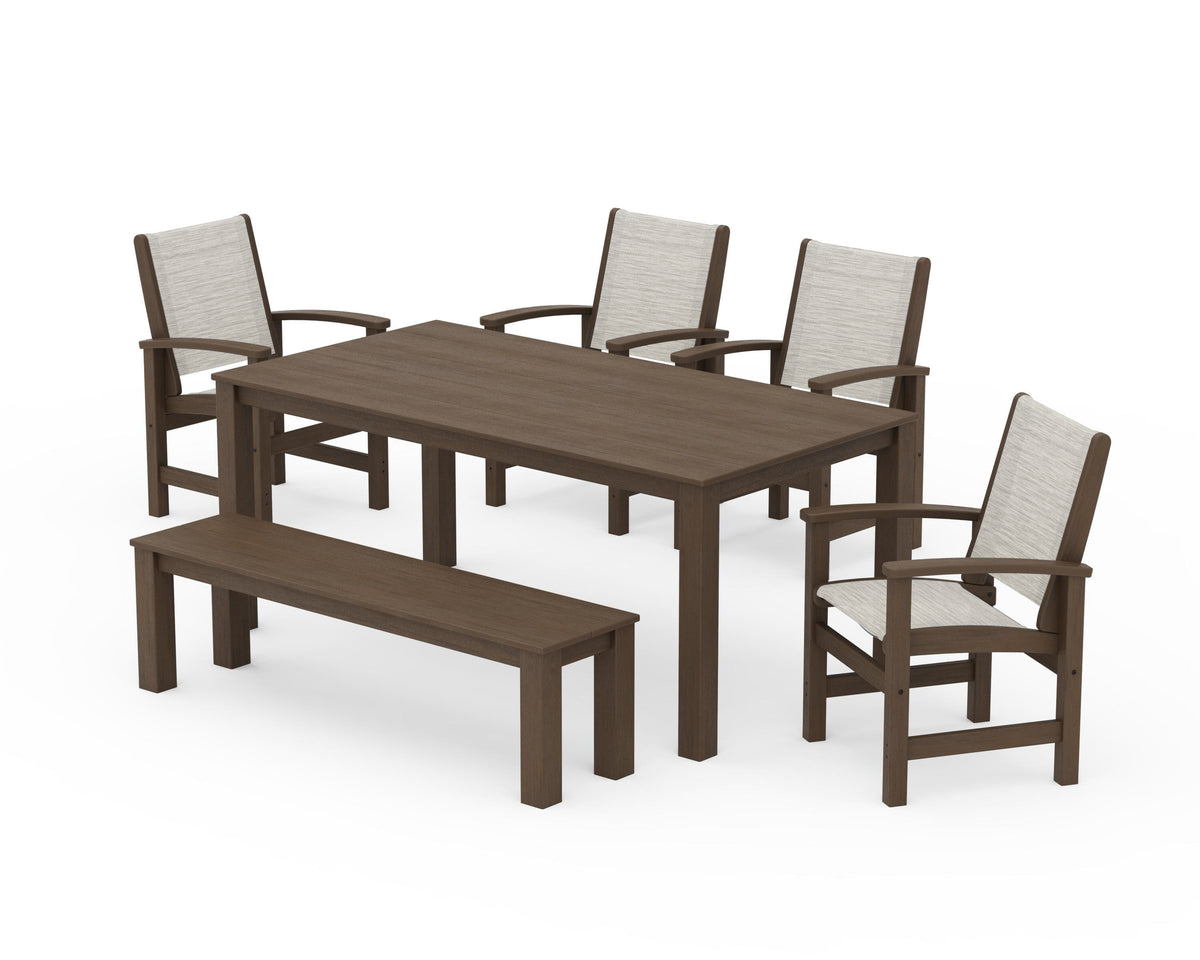 POLYWOOD Coastal 6-Piece Parsons Dining Set with Bench in Kona / Birch