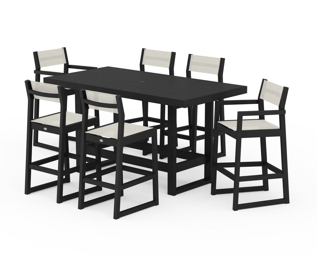 POLYWOOD EDGE Sling 7-Piece Bar Table Set in Black / Parchment