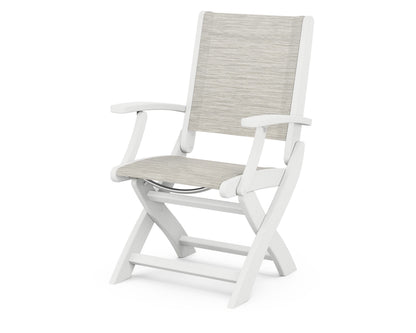 POLYWOOD Coastal Folding Chair in White with White arms and Birch sling