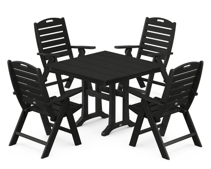 POLYWOOD Nautical Folding Highback Chair 5-Piece Farmhouse Trestle Dining Set in Black
