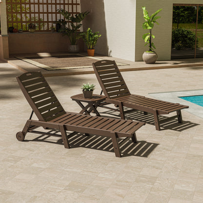 POLYWOOD Nautical 3-Piece Wheeled Chaise Set with Nautical Side Table in Mahogany in an outdoor setting