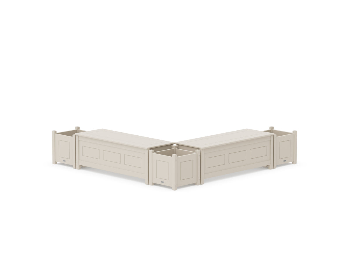 POLYWOOD 48" Country Living L-Shaped Planter Storage Bench Corner Set in Sand