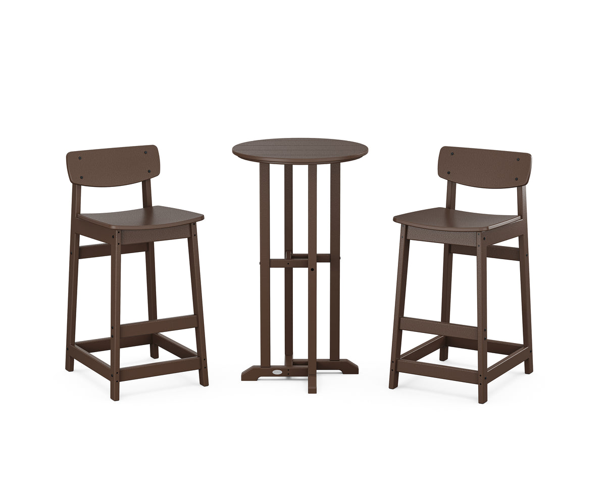 POLYWOOD Modern Studio Urban Lowback Bar Chair 3-Piece Bistro Set in Mahogany