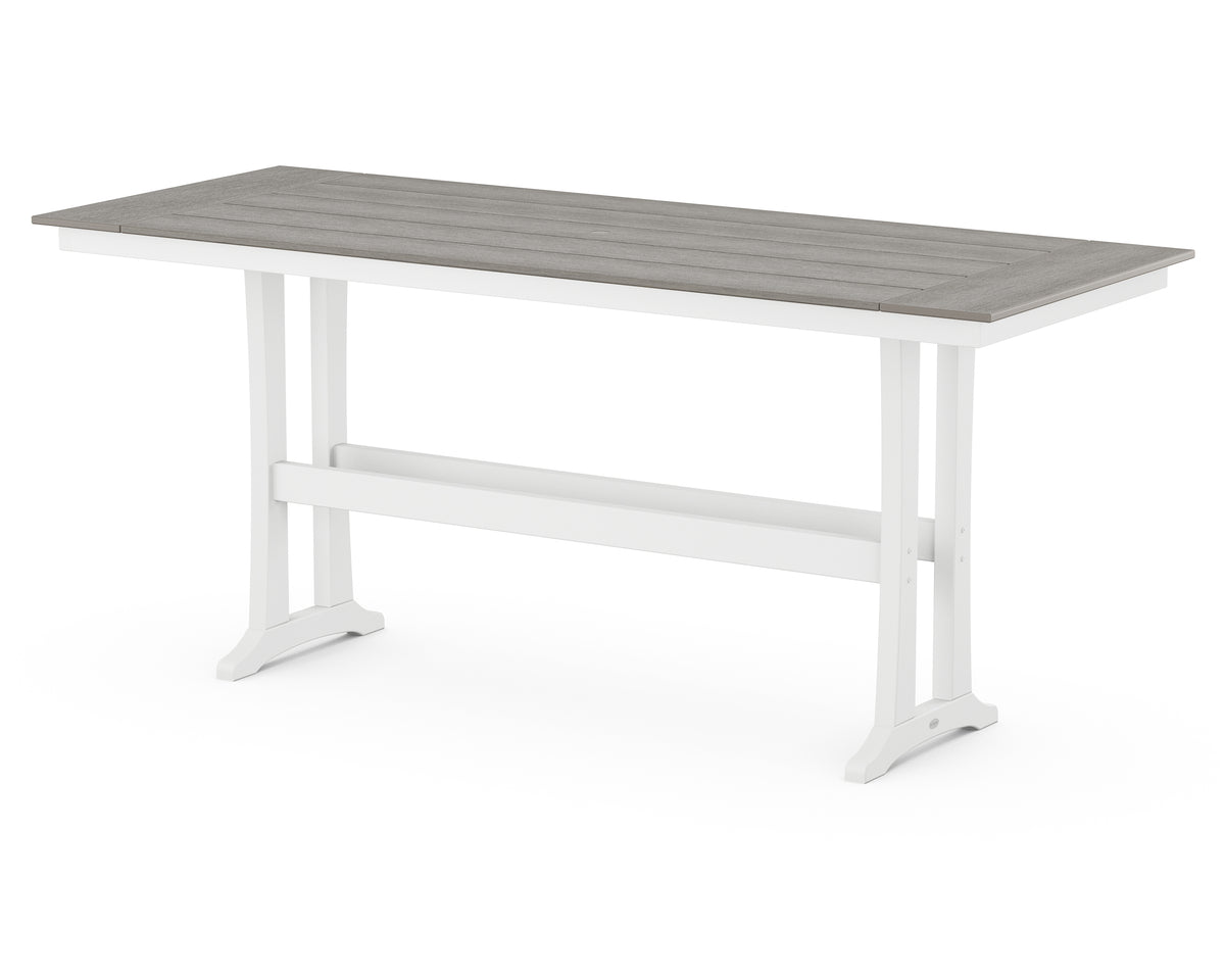 POLYWOOD Farmhouse Trestle 38" x 96" Bar Table in White / Driftwood
