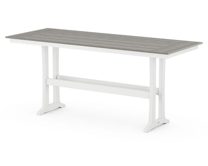POLYWOOD Farmhouse Trestle 38" x 96" Bar Table in White / Driftwood