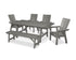 POLYWOOD Modern Curveback Adirondack 6-Piece Rustic Farmhouse Dining Set with Bench in Slate Grey