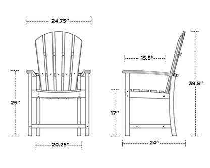 POLYWOOD Palm Coast Dining Chair dimension drawing with width, depth and height measurements