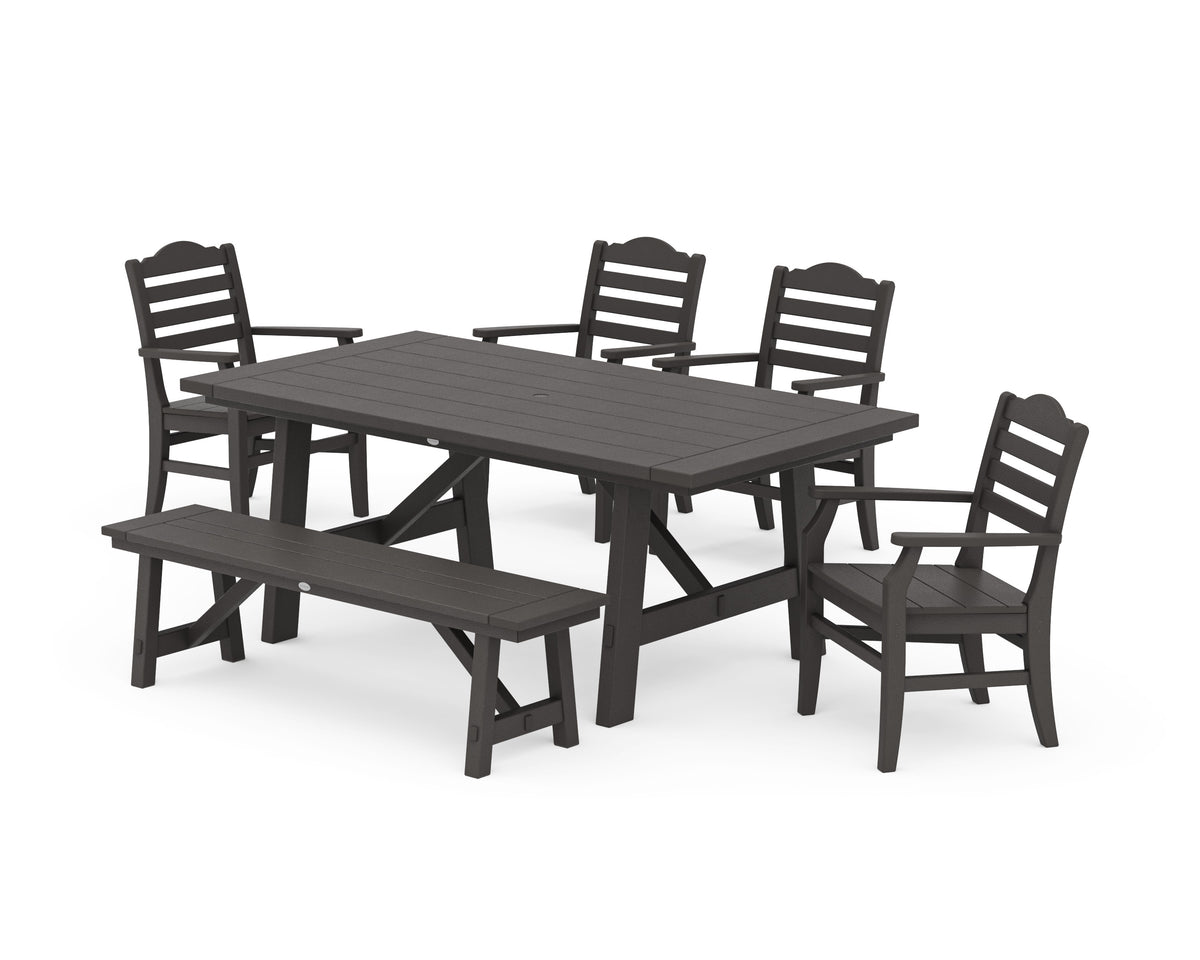 POLYWOOD Savannah 6-Piece Rustic Farmhouse Dining Set with Bench in Vintage Coffee
