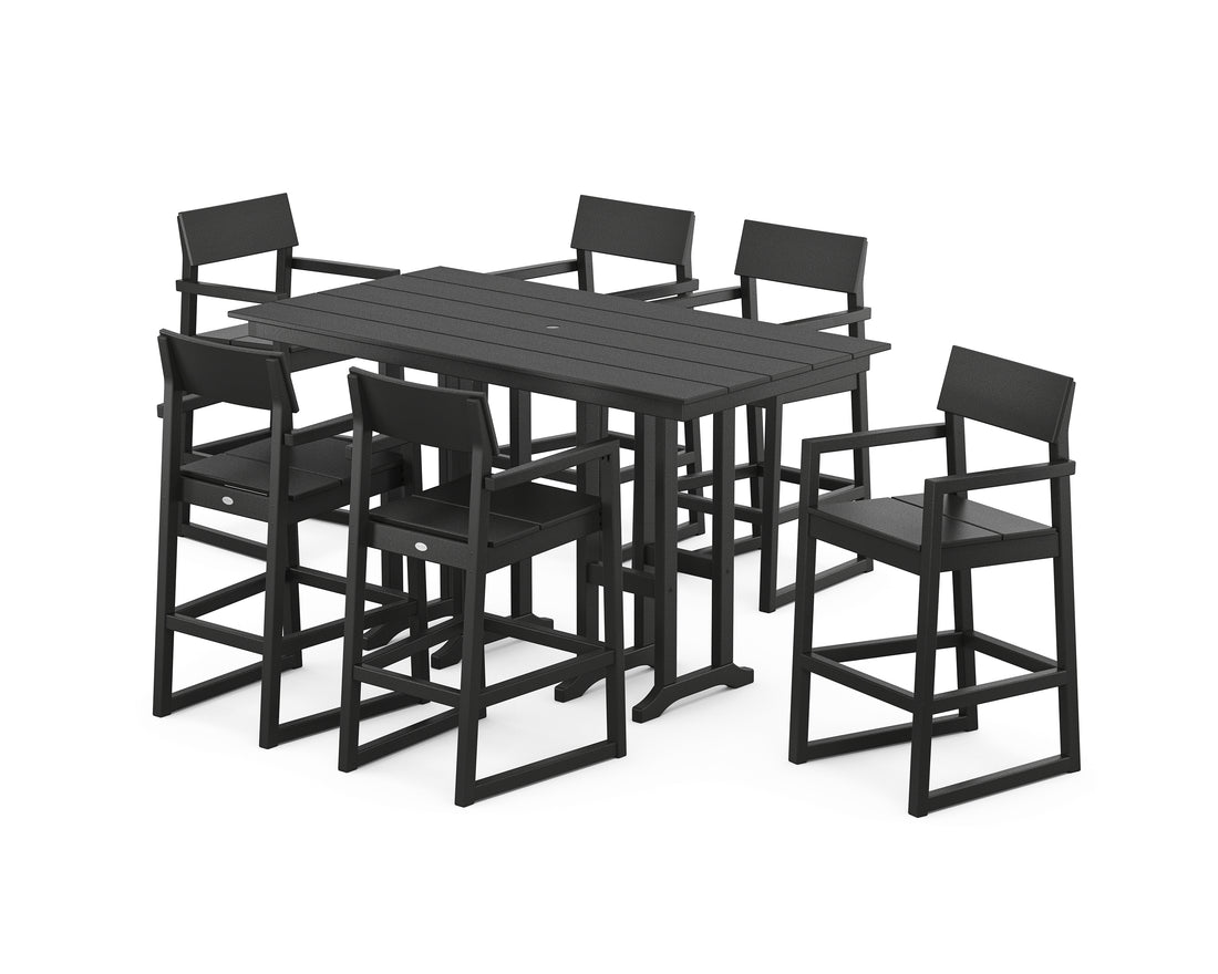 POLYWOOD EDGE Arm Chair 7-Piece Farmhouse Bar Set in Black