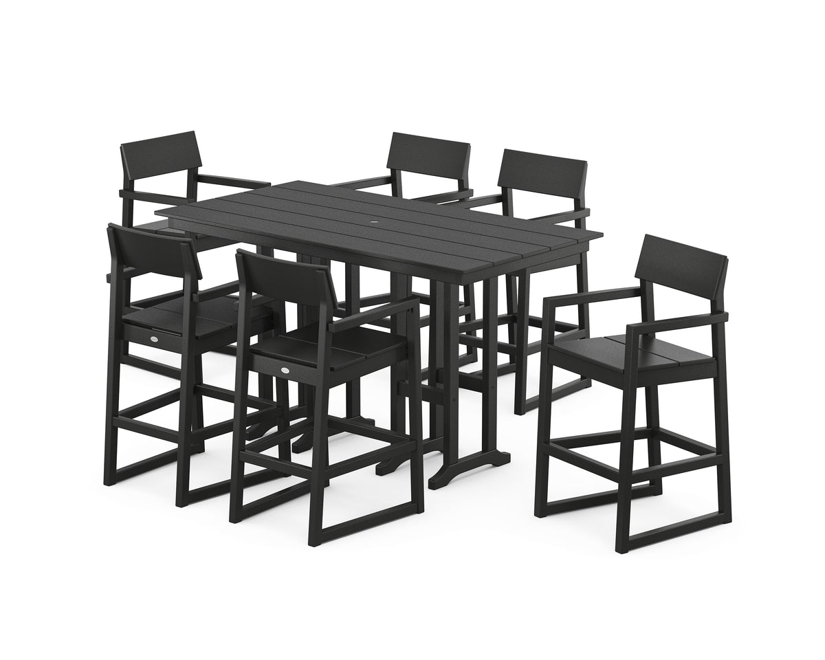 POLYWOOD EDGE Arm Chair 7-Piece Farmhouse Bar Set in Black
