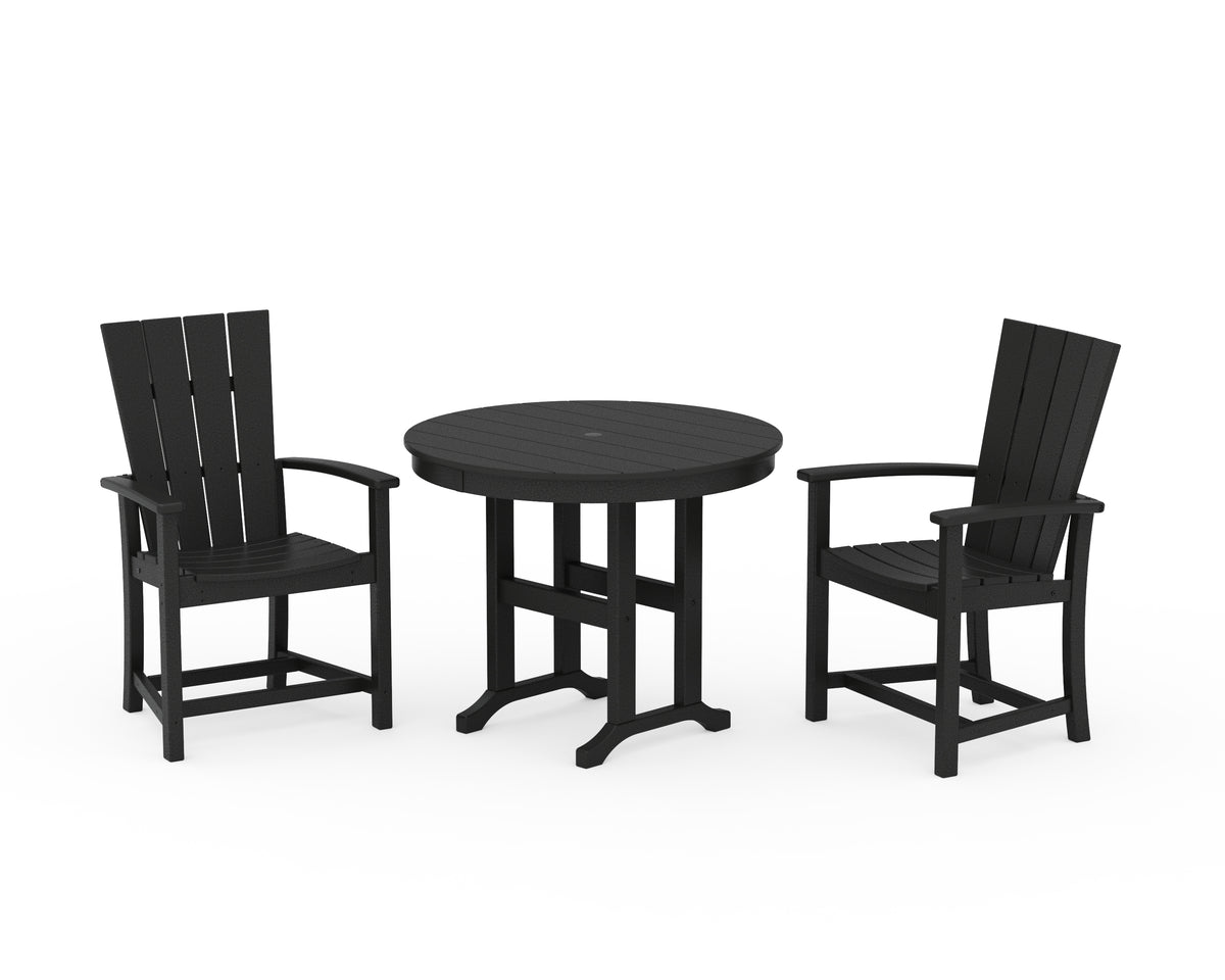 POLYWOOD Quattro 3-Piece Round Farmhouse Dining Set in Black