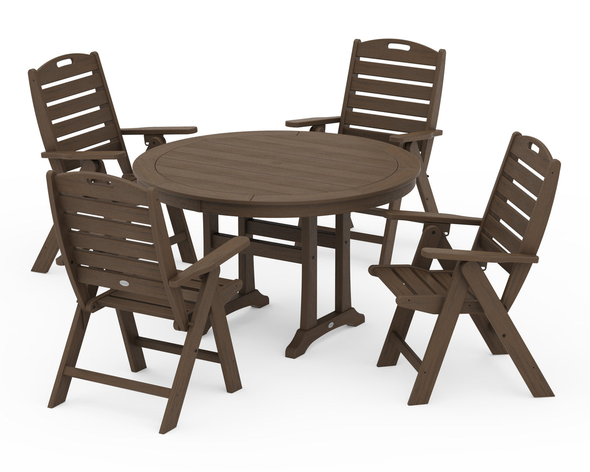 POLYWOOD Nautical Highback Chair 5-Piece Round Dining Set with Trestle Legs in Kona