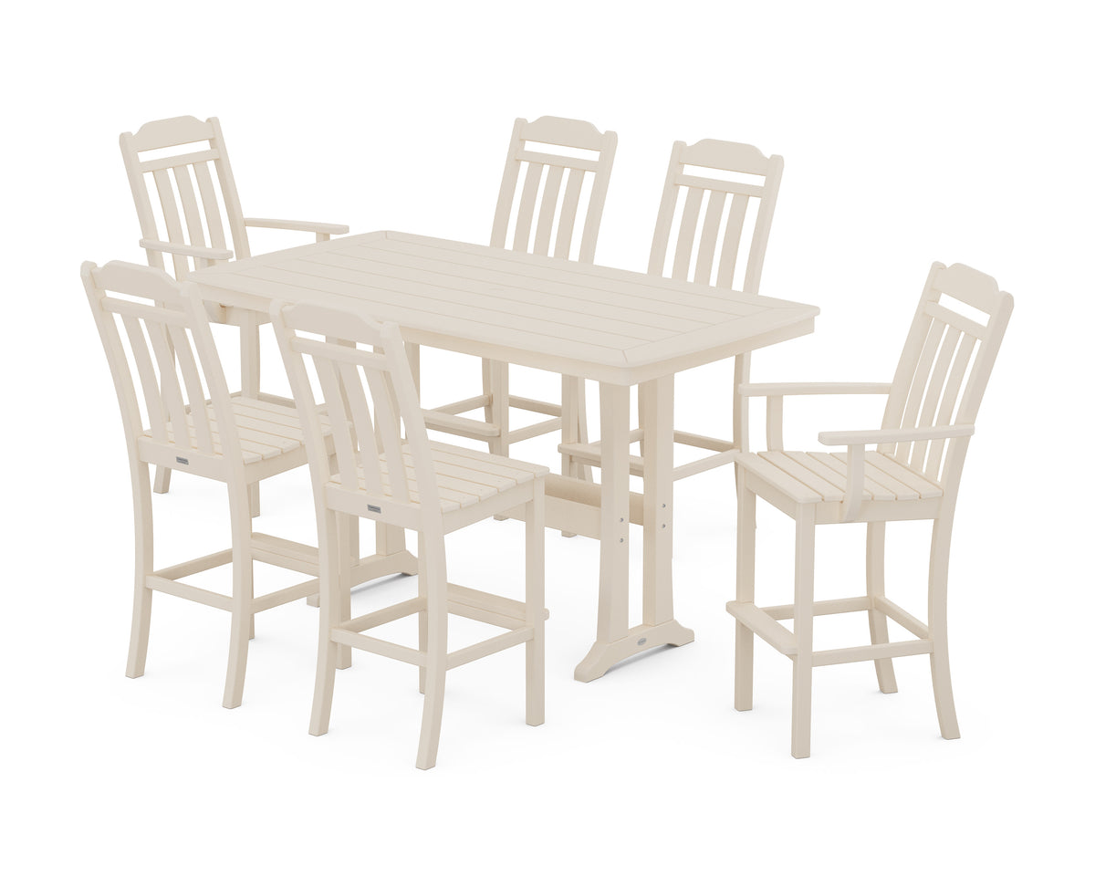 POLYWOOD Cottage 7-Piece Bar Set with Trestle Legs in Sand