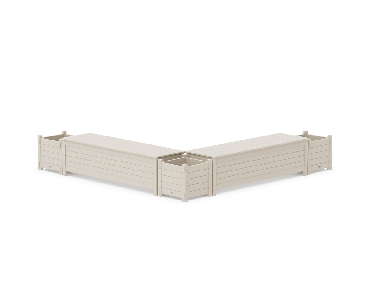 POLYWOOD 60" Nautical L-Shaped Planter Storage Bench Corner Set in Sand
