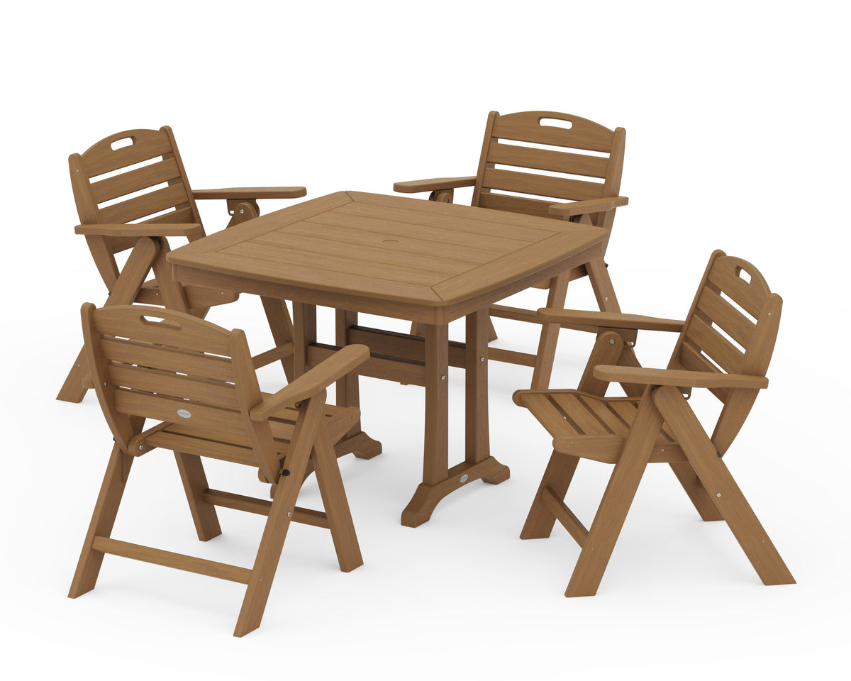 POLYWOOD Nautical Folding Lowback Chair 5-Piece Dining Set with Trestle Legs - 37" Table in Natural