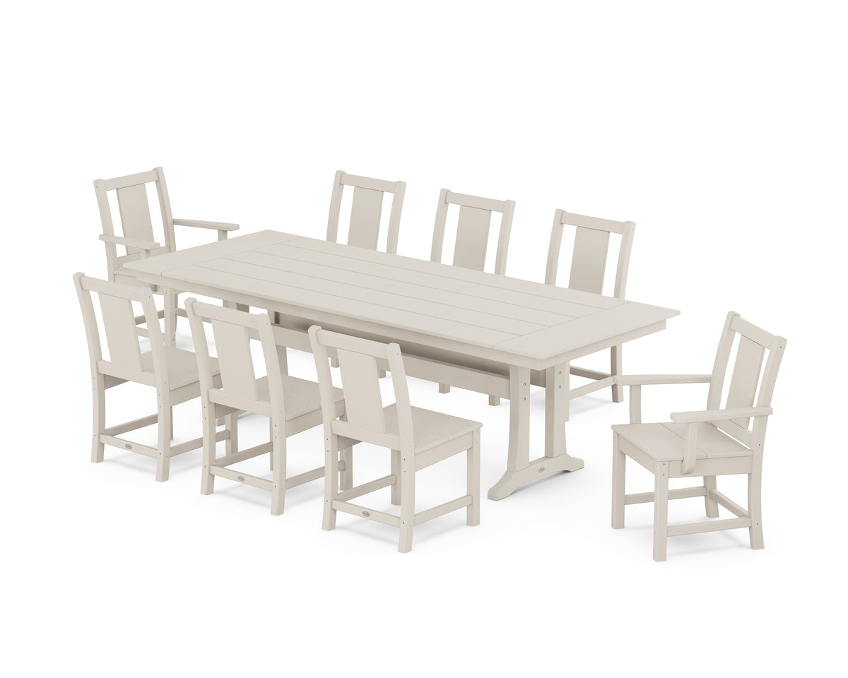 POLYWOOD Prairie 9-Piece Farmhouse Dining Set with Trestle Legs in Sand
